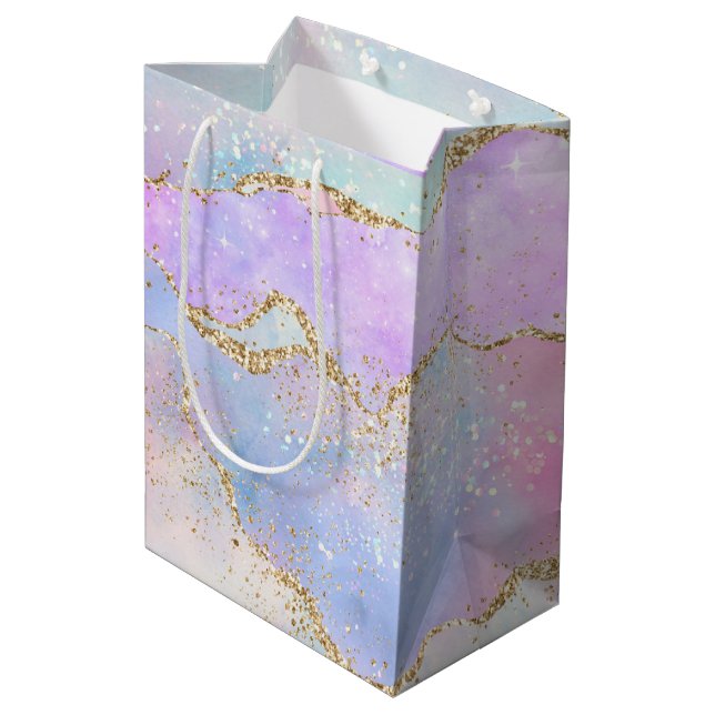 Bolsa De Regalo Mediana Bonito Pastel Agate | Vena acuarela Purpurina de o (Angulo reverso)