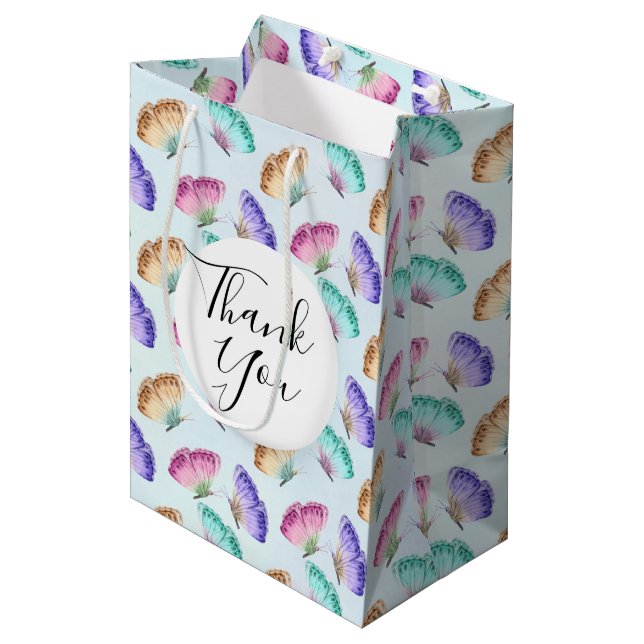 Bolsa De Regalo Mediana Bonito Patrón de mariposa acuarela Gracias (Angulo Anverso)