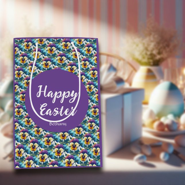 Bolsa De Regalo Mediana Bonito Púrpura Primavera Pansy Parche Patrón Pascu (Subido por el creador)