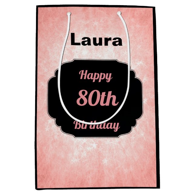 Bolsa De Regalo Mediana Bonito rosa Añadir nombre 80 cumpleaños (Anverso)