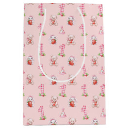 Bolsa De Regalo Mediana Bonito Rosa Gingham, Bunnies y Osos!
