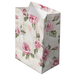 Bolsa De Regalo Mediana Bonito Rosa Roses Floral Brillante