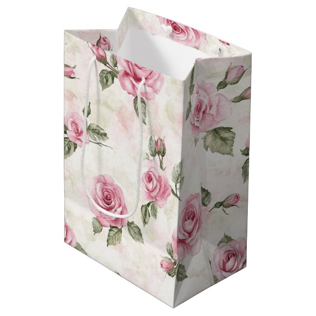 Bolsa De Regalo Mediana Bonito Rosa Roses Floral Brillante (Angulo Anverso)