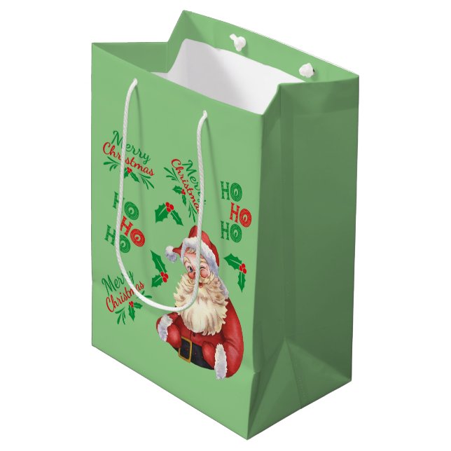 Bolsa De Regalo Mediana Bonito verde Ho Ho Ho Ho Santa Navidades de moda (Angulo Anverso)