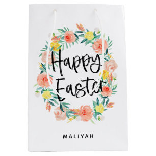 Bolsa De Regalo Mediana Bonito Watercolor Floral Wreath Easter Nombre