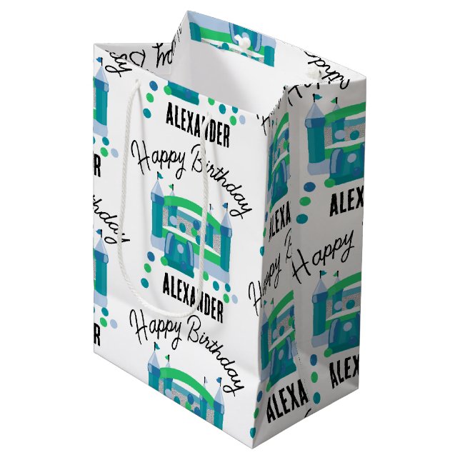 Bolsa De Regalo Mediana Bonza Casa Jumping Castillo Cumpleaños Nombre Niño (Angulo Anverso)