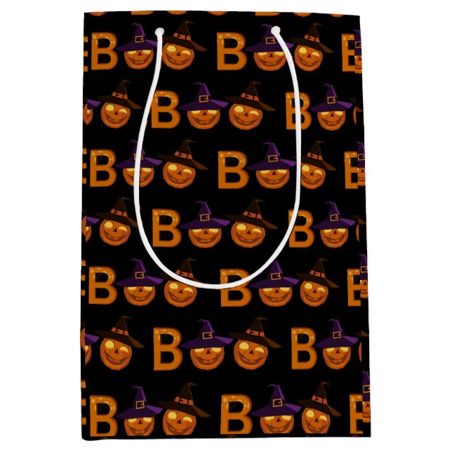Bolsa De Regalo Mediana Boo Halloween Calabaza Ilustracion   (Anverso)