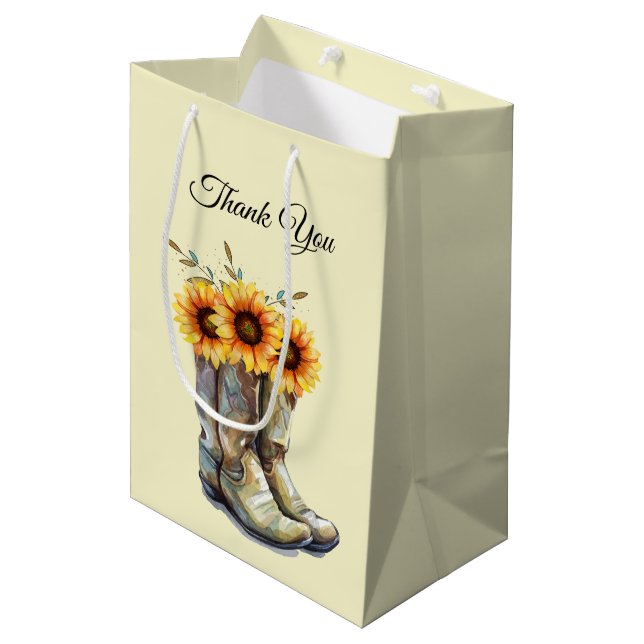 Bolsa De Regalo Mediana Boots rústicos de vaqueros con girasoles gracias (Angulo Anverso)