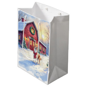 Bolsa De Regalo Mediana Border Collie de granja campestre Navidad en acuar