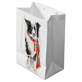 Bolsa De Regalo Mediana Border Collie de Navidad en copos de nieve