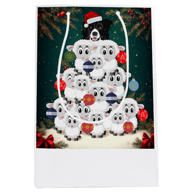 Bolsa De Regalo Mediana Border Collie Herding Christmas Tree (Anverso)