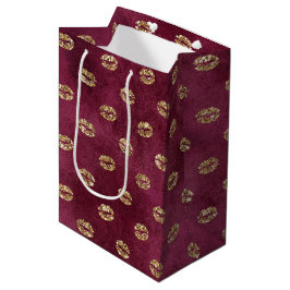 Bolsa De Regalo Mediana Borgoña Purpurina de oro besa los labios