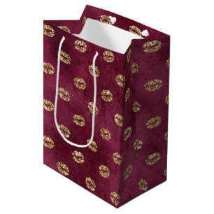 Bolsa De Regalo Mediana Borgoña Purpurina de oro besa los labios