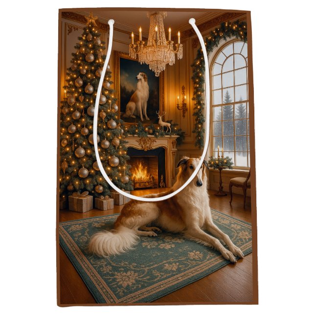 Bolsa De Regalo Mediana Borzoi Holiday  (Anverso)