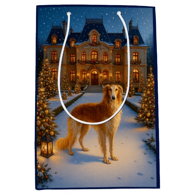 Bolsa De Regalo Mediana Borzoi Holiday Card (Anverso)
