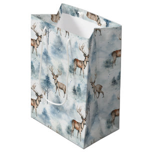 Bolsa De Regalo Mediana Bosque de ciervos acuarela de invierno (5)