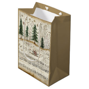 Bolsa De Regalo Mediana Bosque de Navidad caprichoso con partitura