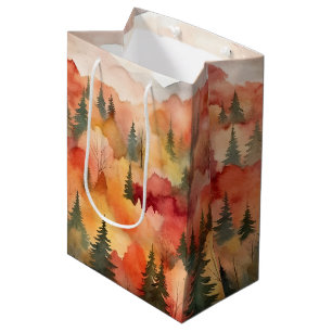 Bolsa De Regalo Mediana Bosque dorado impresionista de acuarela de otoño