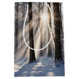 Bolsa De Regalo Mediana Bosque invernal con rayos de sol