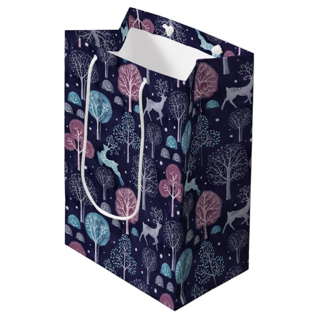 Bolsa De Regalo Mediana Bosque Nocturno Moderno Ciervo (Angulo Anverso)