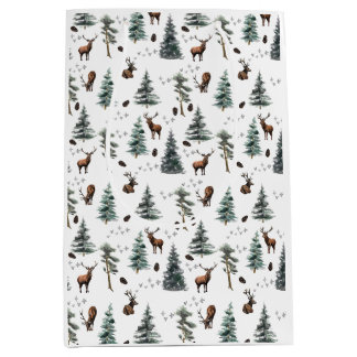 Bolsa De Regalo Mediana Bosque rústico de ciervos/venados de Navidad