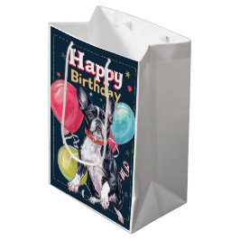 Bolsa De Regalo Mediana Boston Terrier con globos