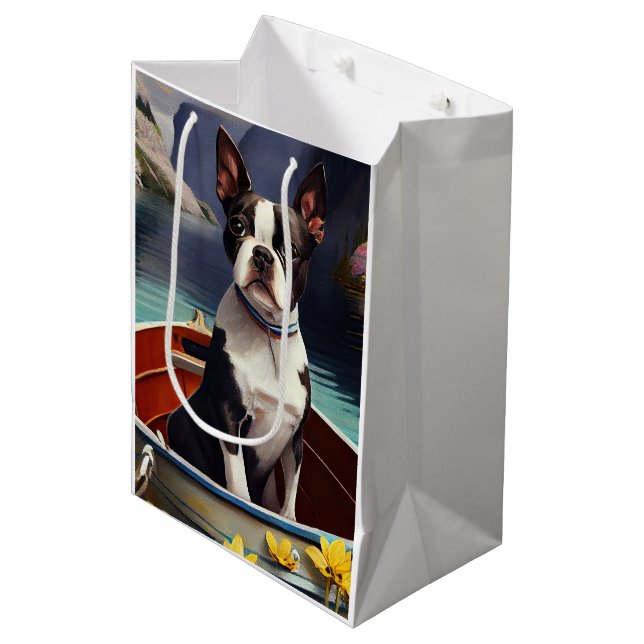 Bolsa De Regalo Mediana Boston Terrier en un remo: Una aventura escénica (Angulo Anverso)
