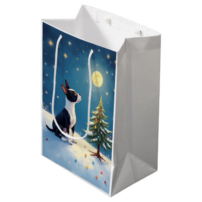 Bolsa De Regalo Mediana Boston Terrier Midnight Star-Gazing Christmas (Angulo Anverso)