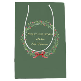 Bolsa De Regalo Mediana Botanical Christmas Wreath Modern Script