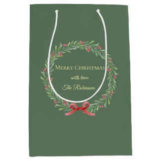 Bolsa De Regalo Mediana Botanical Christmas Wreath Modern Script