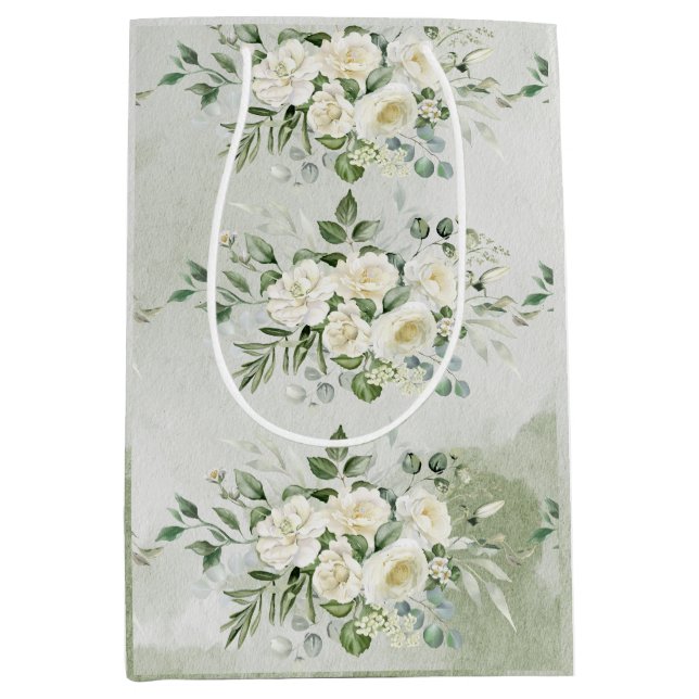 Bolsa De Regalo Mediana Botanical Soft Sage Green Floral Garden Wedding  (Anverso)