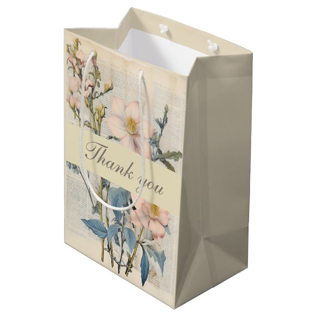 Bolsa De Regalo Mediana  Botanical Vintaqe Wildflower Thank You  (Angulo reverso)