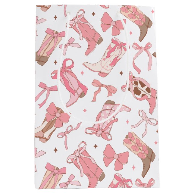 Bolsa De Regalo Mediana Botas de Rodeo Rosas del Oeste con Lazos para Desp (Anverso)