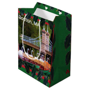 Bolsa De Regalo Mediana Bote Swan de Boston - Felices Fiestas