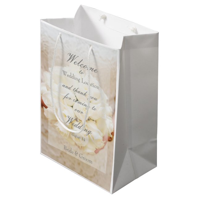 Bolsa De Regalo Mediana Bouquet de flores de Boda de novia blanca (Angulo Anverso)