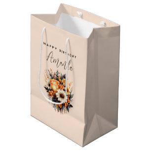Bolsa De Regalo Mediana Bouquet de flores grises amarillas naranja