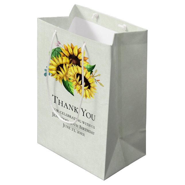 Bolsa De Regalo Mediana Bouquet de girasol amarillo en acuarela (Angulo Anverso)