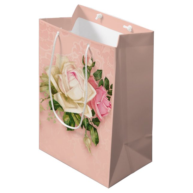 Bolsa De Regalo Mediana Bouquet rosa rosa blanco (Angulo Anverso)