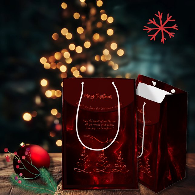 Bolsa De Regalo Mediana Bourgundy navideño (Merry Christmas trees burgundy Medium Gift Bag)
