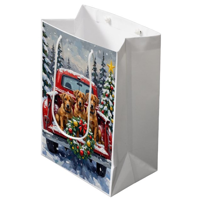 Bolsa De Regalo Mediana Bouvier des Flandres Christmas Red Truck Holiday (Angulo Anverso)