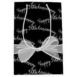 Bolsa De Regalo Mediana Bow al 50° aniversario sobre negro