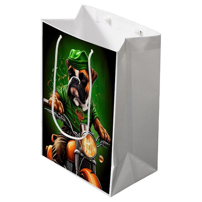Bolsa De Regalo Mediana Boxer Dog Driving Bike St. (Angulo Anverso)