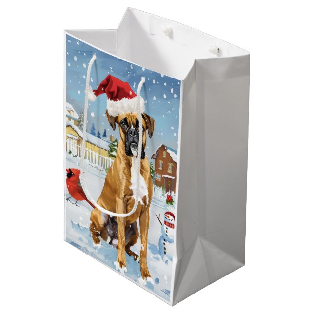 Bolsa De Regalo Mediana Boxer Dog Winter Wonderland Navidades Alegría (Angulo Anverso)