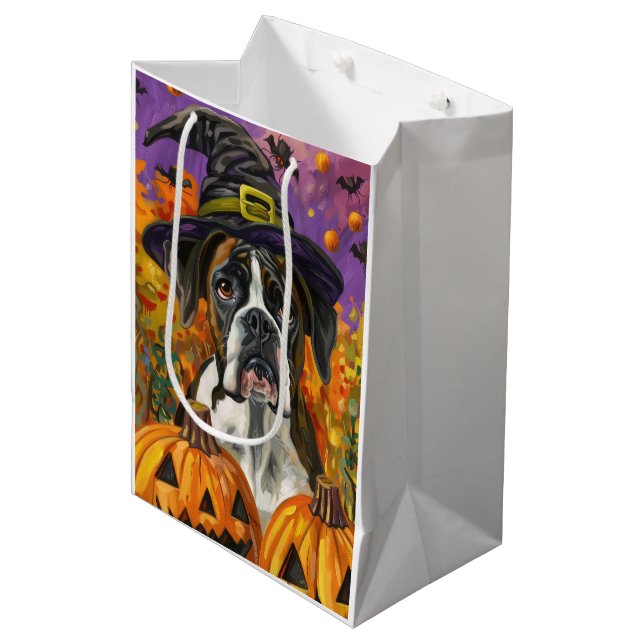 Bolsa De Regalo Mediana Boxer Fantasma Halloween Bruja Y Calabaza (Angulo Anverso)