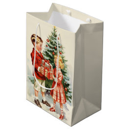 Bolsa De Regalo Mediana Boy and girl giving each other Christmas presents