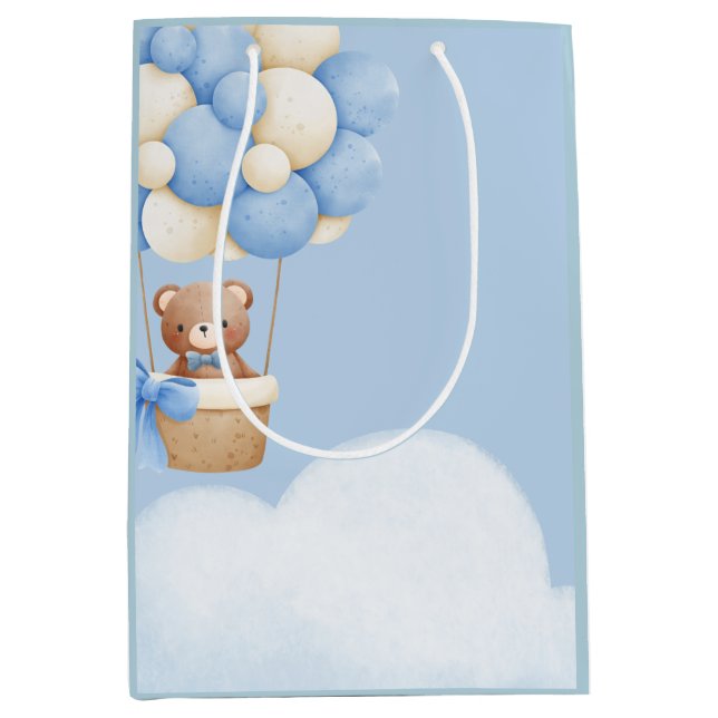 Bolsa De Regalo Mediana Boy Baby Shower Bear Balloon Gift Bags (Anverso)
