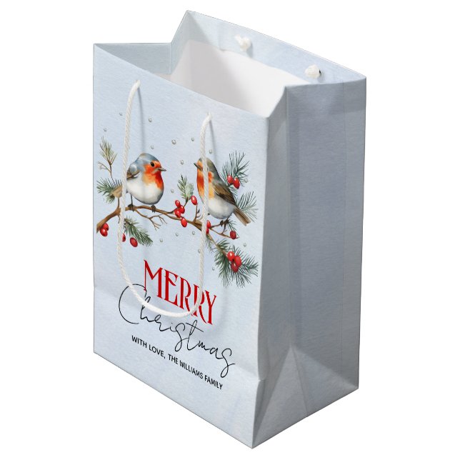 Bolsa De Regalo Mediana Branch with robin birds and berries Christmas (Angulo Anverso)