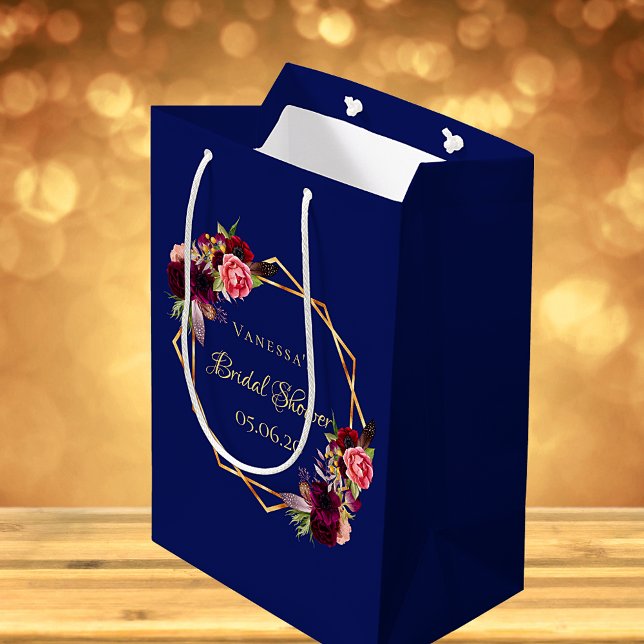 Bolsa De Regalo Mediana Bridal Shower flores azul marino burgundy (Subido por el creador)