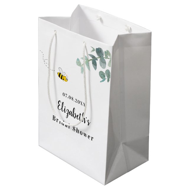 Bolsa De Regalo Mediana Bridal Shower linda abeja eucalipto verde blanco (Angulo reverso)