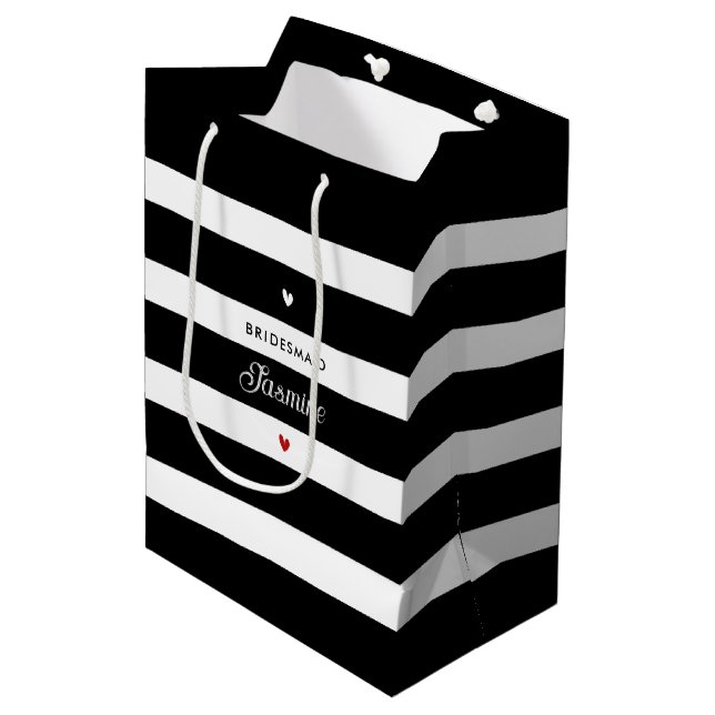 Bolsa De Regalo Mediana Bridesmaid Black White Strips (Angulo Anverso)